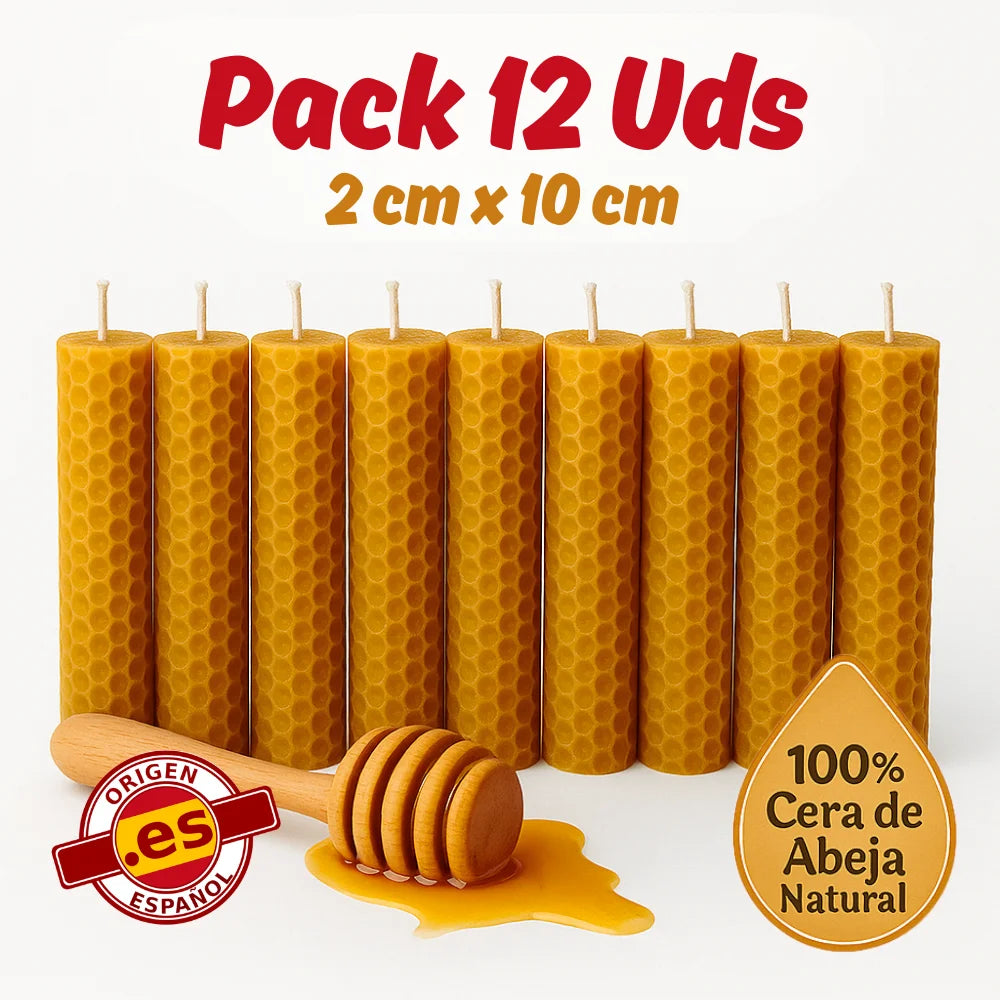 Velas de cera de abeja natural artesanales hechas a mano en España pack de 12 unidades
