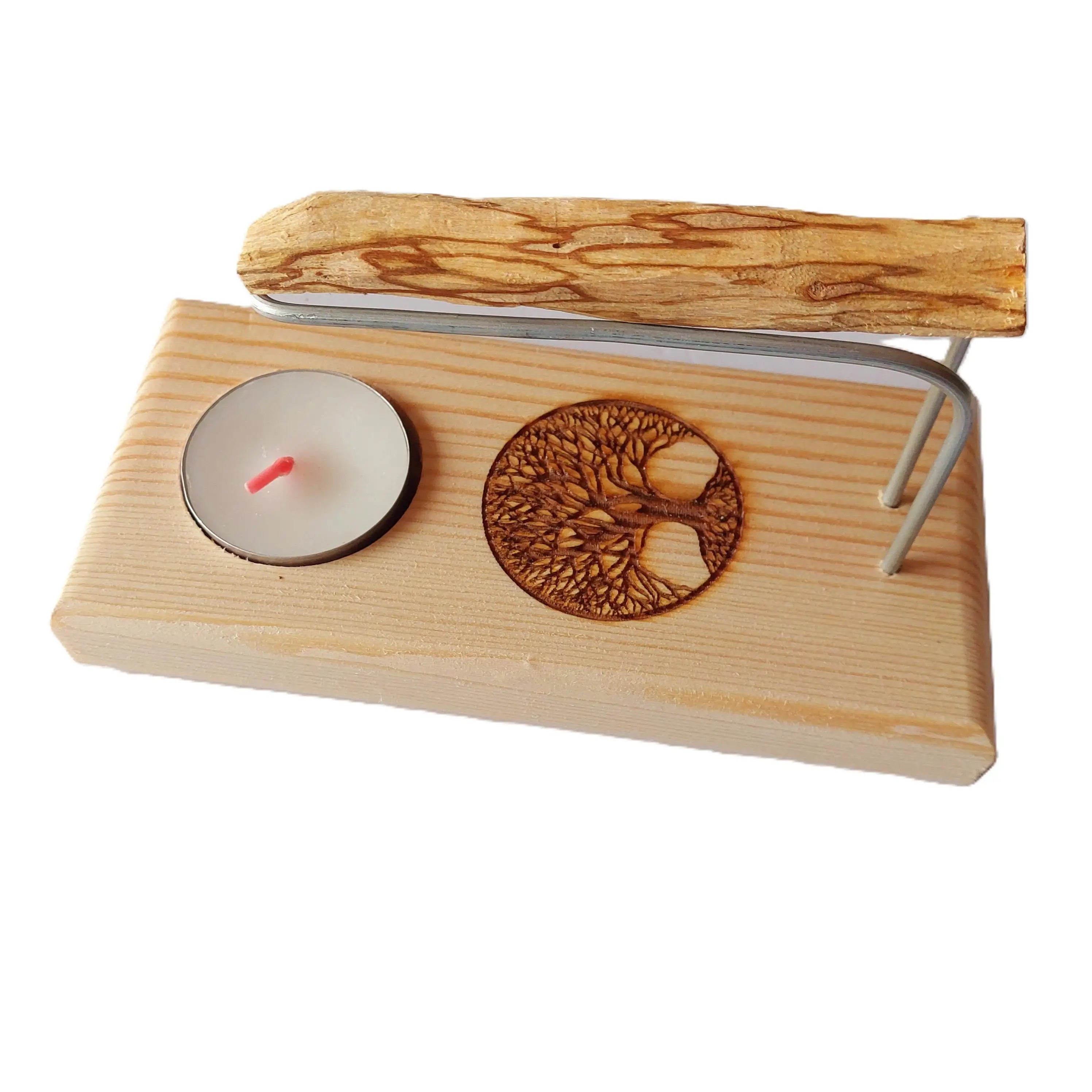 Quemador espiritual de palo santo árbol de la vida en madera natural artesanal