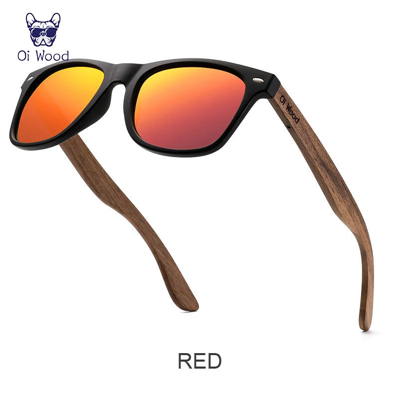 Gafas de sol polarizadas Oi Wood con lente roja y montura de madera natural UV400