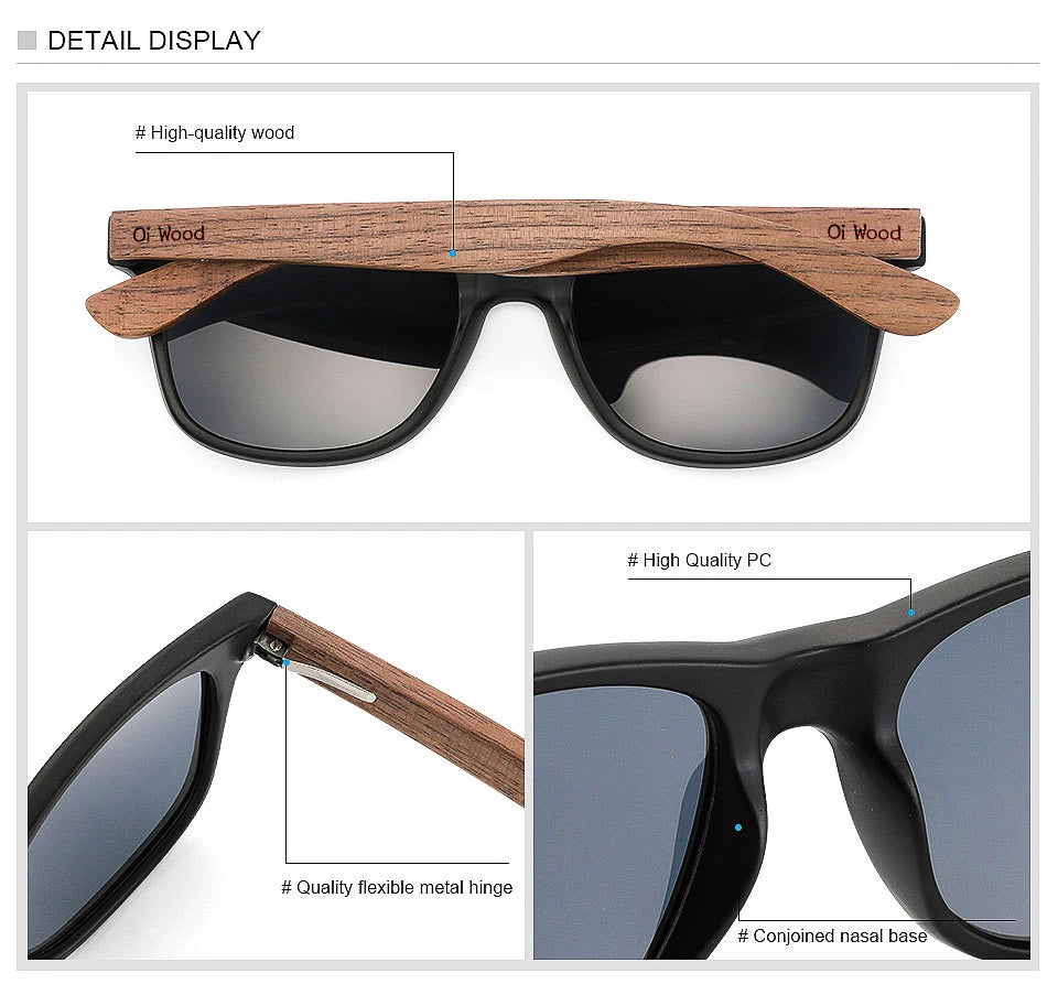 Gafas de Sol Polarizadas UV400 con Montura de Madera Natural