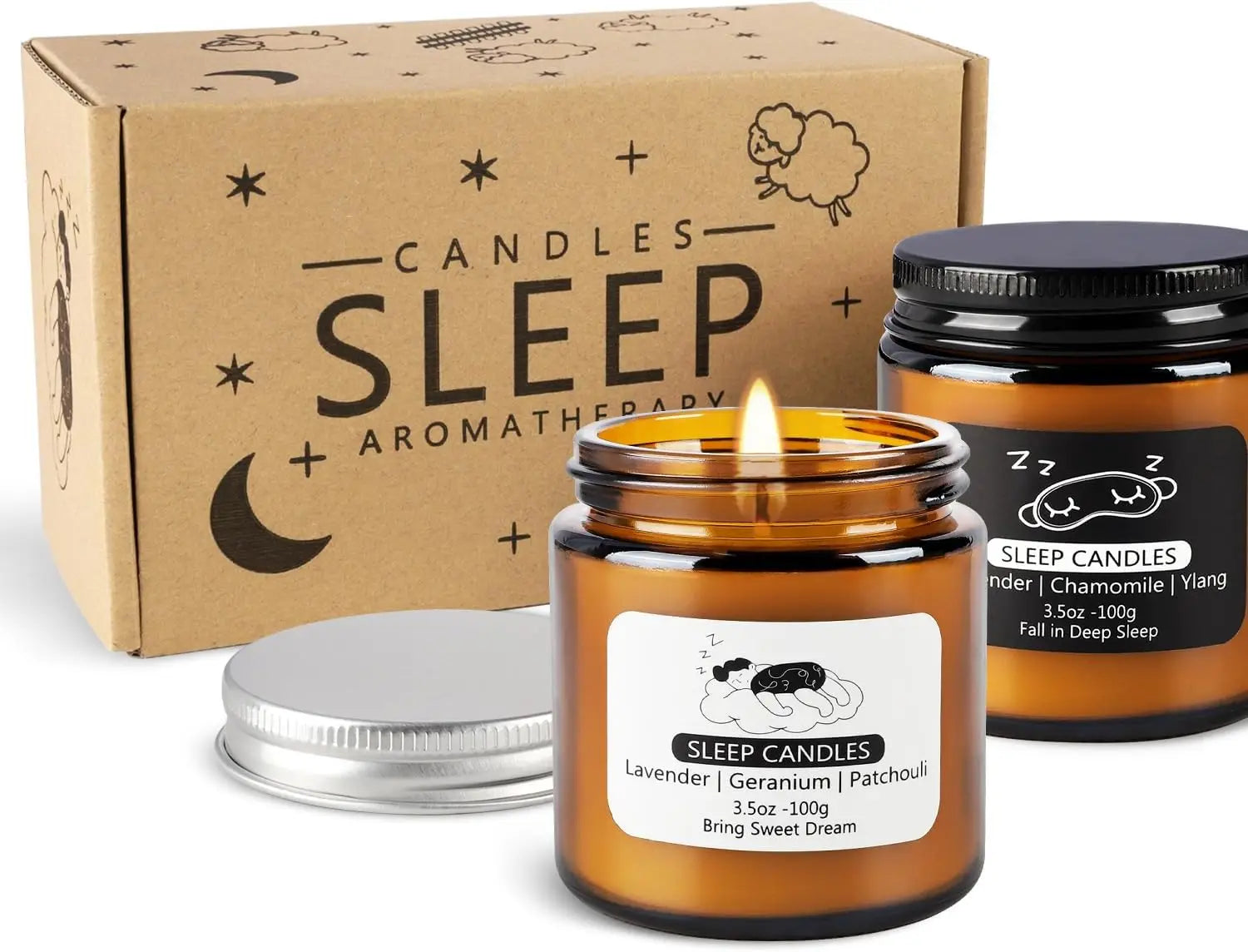 Velas Perfumadas para Dormir set de 2 - Efecto Calmante y Relajante