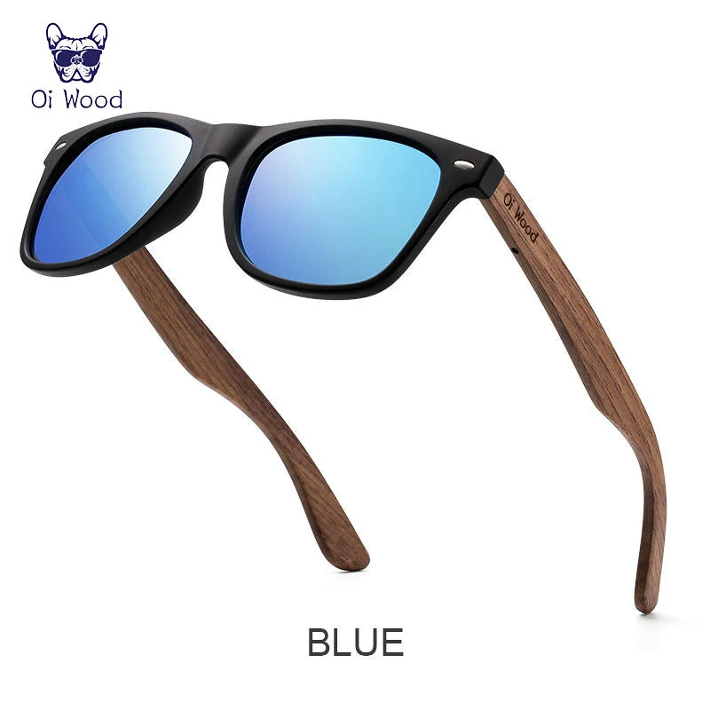 Gafas de sol polarizadas Oi Wood con lente azul y montura de madera natural UV400