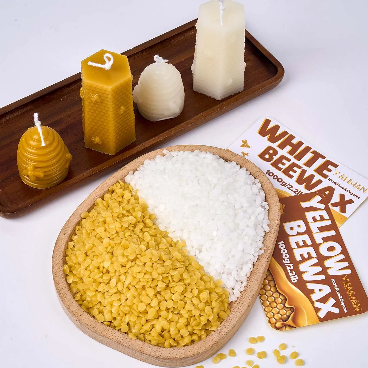 Cera de Abejas Natural Pura 1 kg Granulada Blanca y Amarilla para Velas Perfumadas