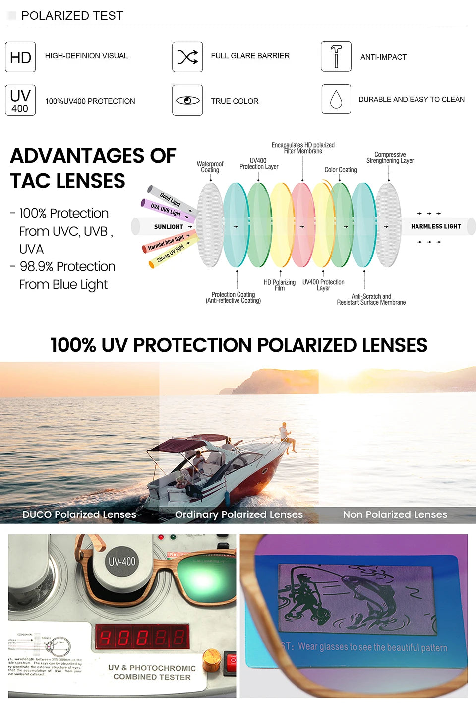 Gafas de Sol Polarizadas UV400 con Montura de Madera Natural