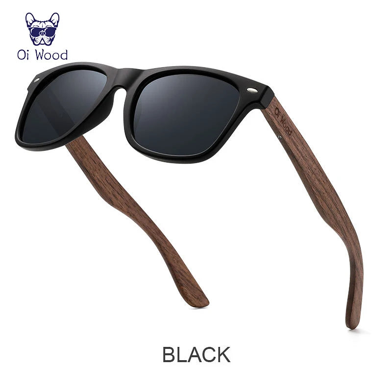 Gafas de sol polarizadas Oi Wood con lente negra y montura de madera natural UV400