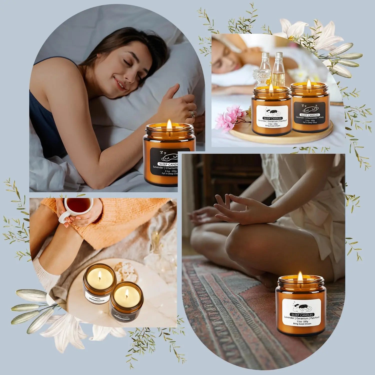 Velas Perfumadas para Dormir set de 2 - Efecto Calmante y Relajante