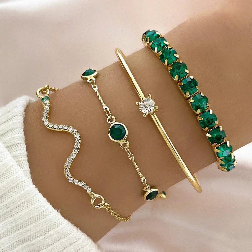 Sets Pulseras Apilables Doradas | Esmeralda & Rhinestone | SENTIARE