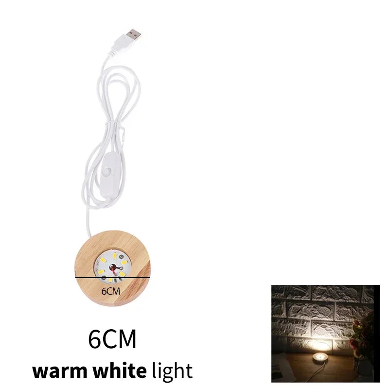 Base Luz LED Madera 6cm y 8cm para Pirámides Orgón - Iluminación Ritual USB