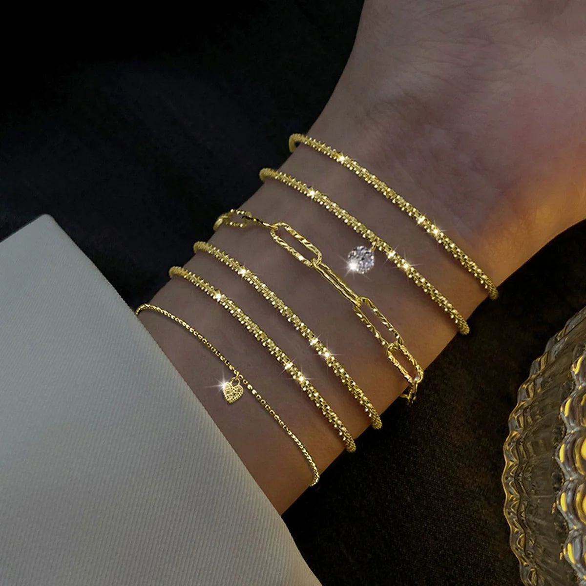 Sets Pulseras Apilables Doradas | Esmeralda & Rhinestone | SENTIARE