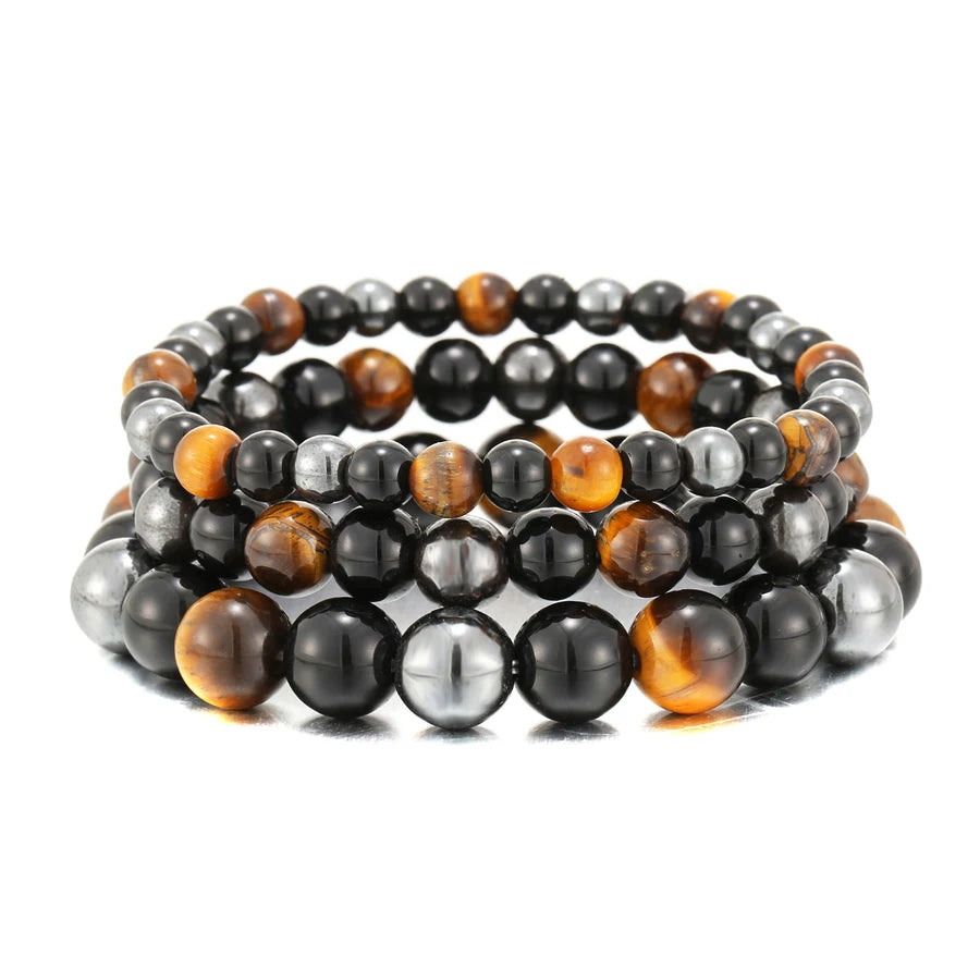 Pulsera Triple Protección | Ojo de Tigre, Hematita y Obsidiana Negra
