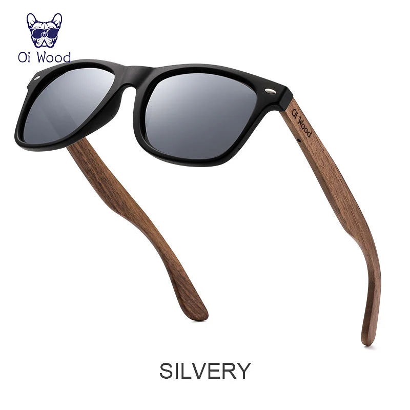 Gafas de sol polarizadas Oi Wood con lente plateada y montura de madera natural UV400