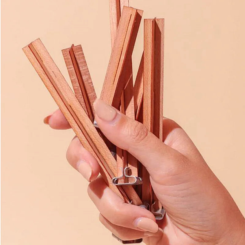Mechas de madera biodegradables para hacer velas artesanales set de 10 unidades