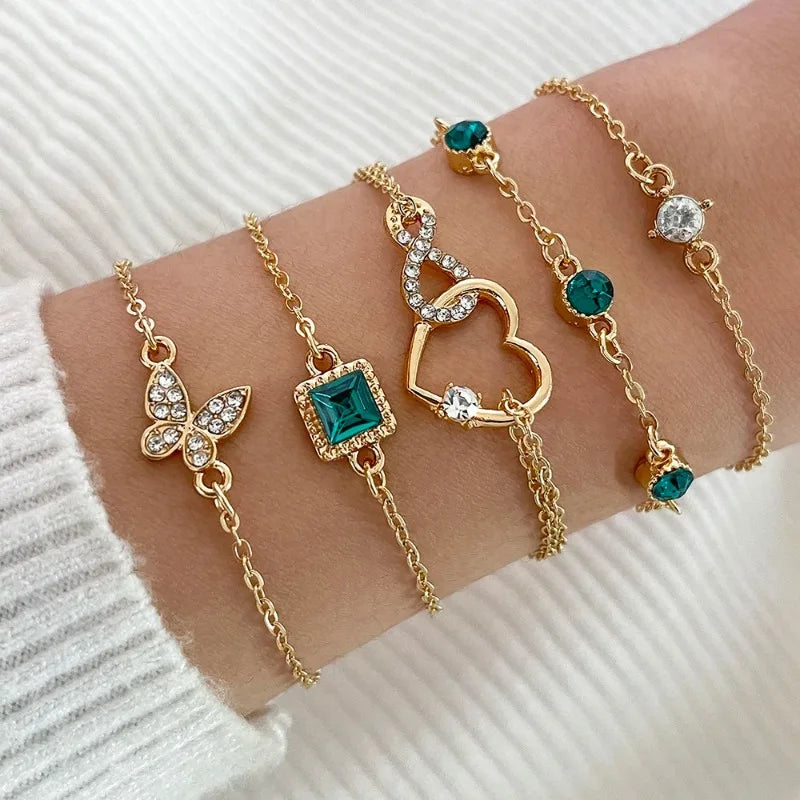 Sets Pulseras Apilables Doradas | Esmeralda & Rhinestone | SENTIARE